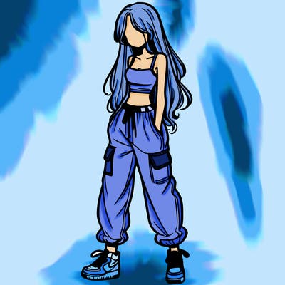 girl in baggy pants crop top and long hair