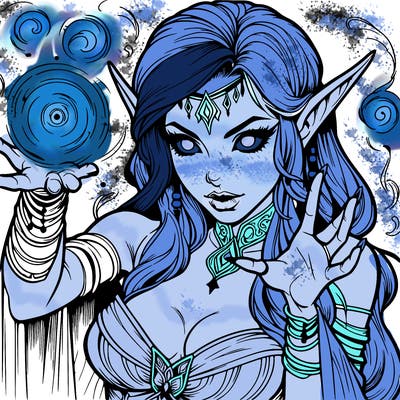 realistic scary beautiful elf sorceress casting spell