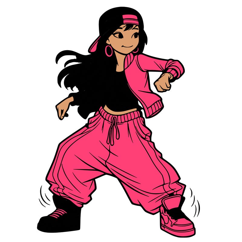 teenage girl doing street dance in baggy clothes