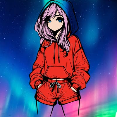 realistic girl in shorts and hoodie