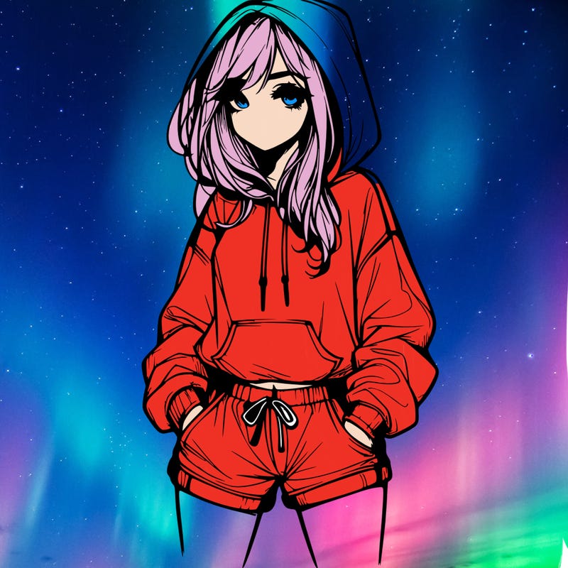 realistic girl in shorts and hoodie