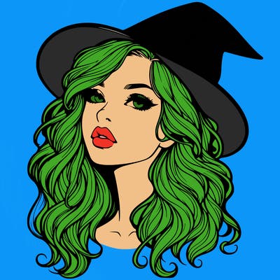 realistic witch girl with wavy hair and lips