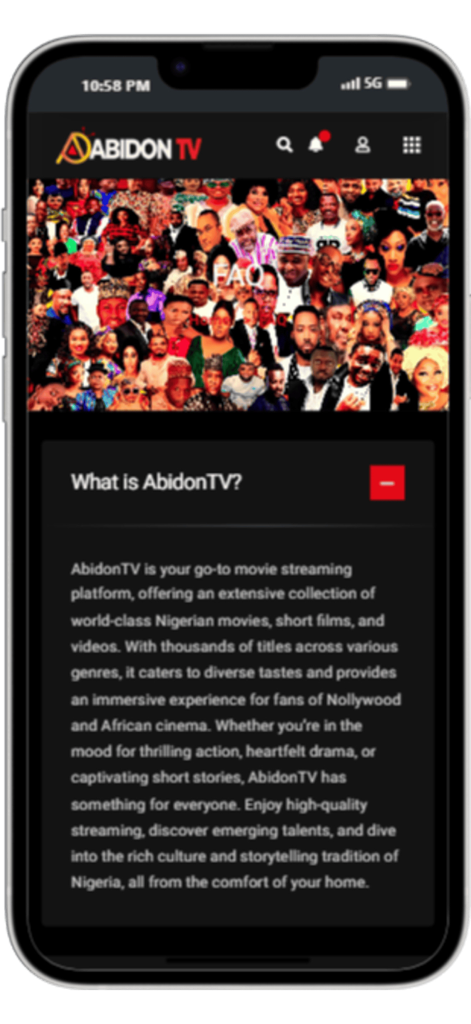 Abidon-TV - Information screen for AbidonTV movie streaming platform for African cinema