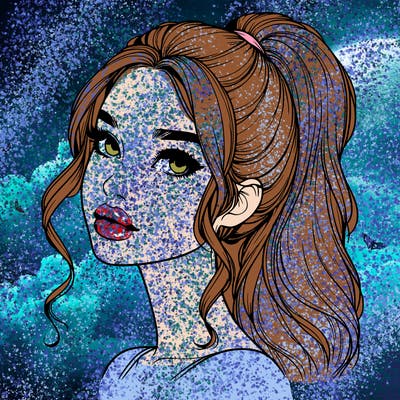 realistic girl with a ponytail on her hair and lips