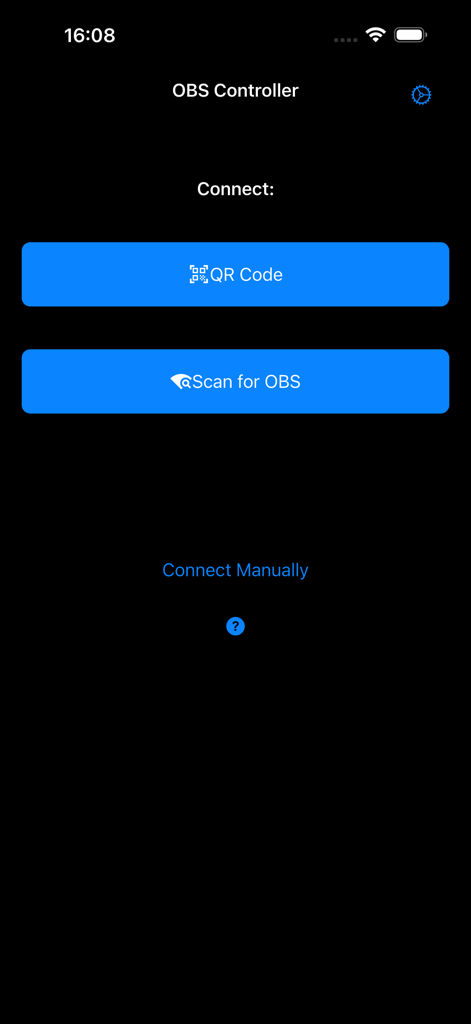 OBS Controller - OBS Controller connection menu with QR code and scan for OBS buttons