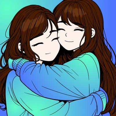 realistic two girls hugging