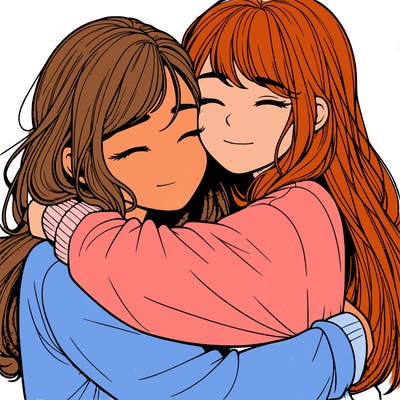 realistic two girls hugging