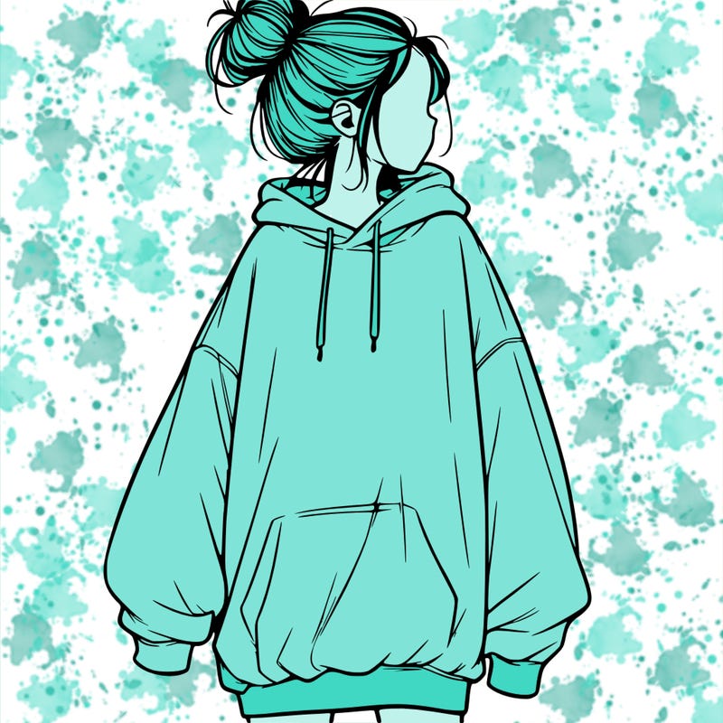 realistic girl with a oversized sweatshirt on and a bun