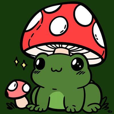 a cute frog with a mushroom hat