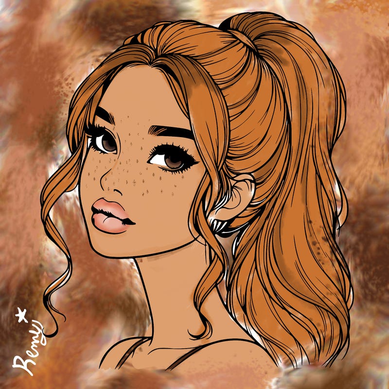 realistic girl with a ponytail on her hair and lips