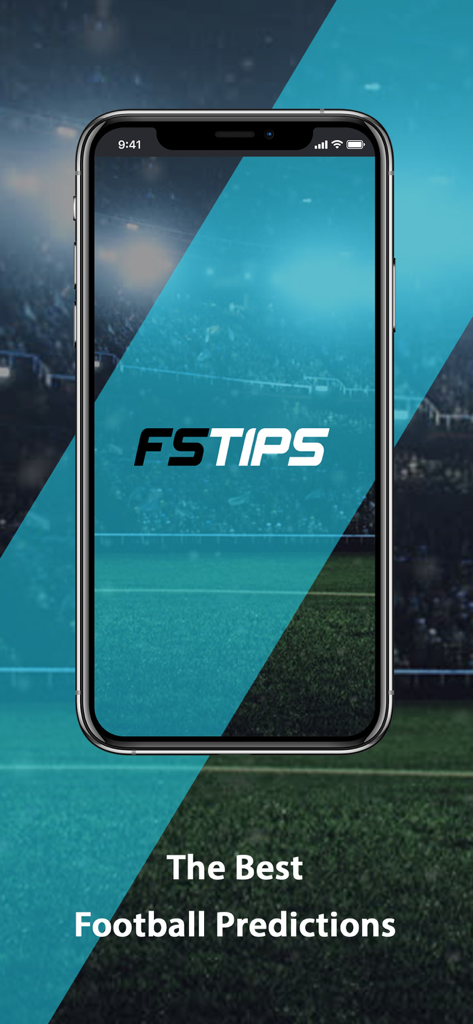 Football Super Tips - Football Super Tips mobile app splash screen with FS Tips logo and a soccer stadium background