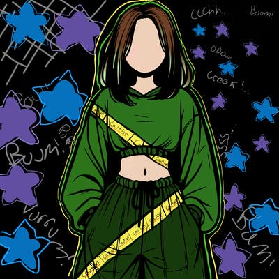 realistic girl faceless with baggy pants and a crop top