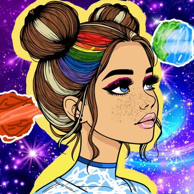 realistic girl with buns on the top of her head