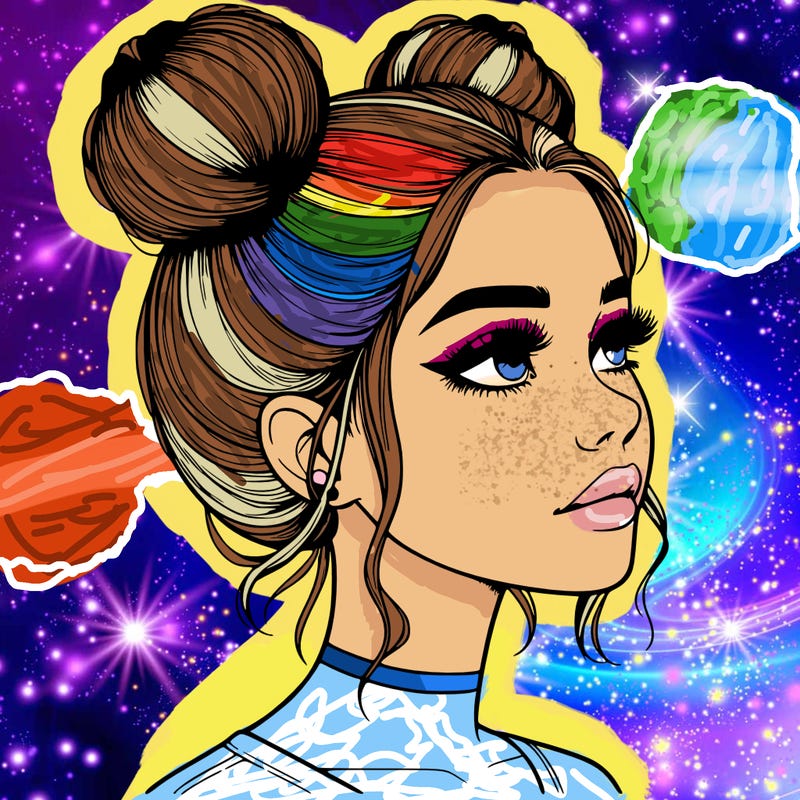 realistic girl with buns on the top of her head