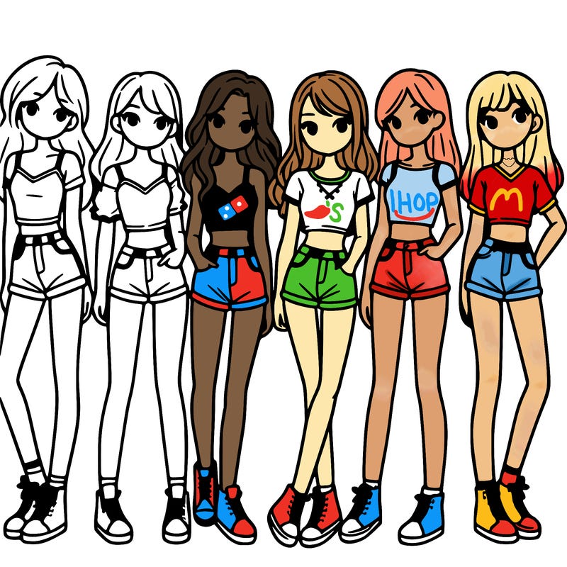 a group of girls wearing crop tops and shorts