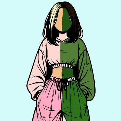 realistic girl faceless with baggy pants and a crop top