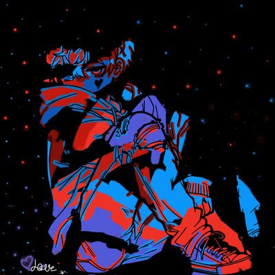 a male hoddie ripped jeans messy hair anime