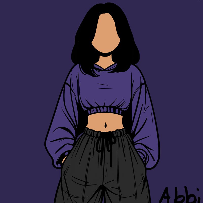 realistic girl faceless with baggy pants and a crop top