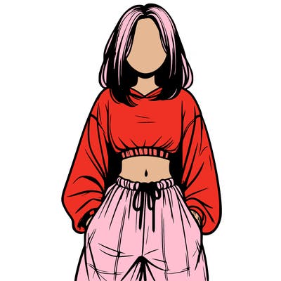 realistic girl faceless with baggy pants and a crop top