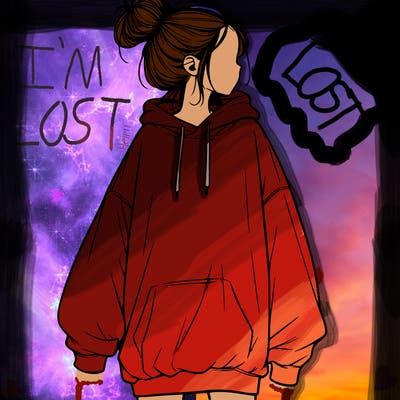 realistic girl with a oversized sweatshirt on and a bun