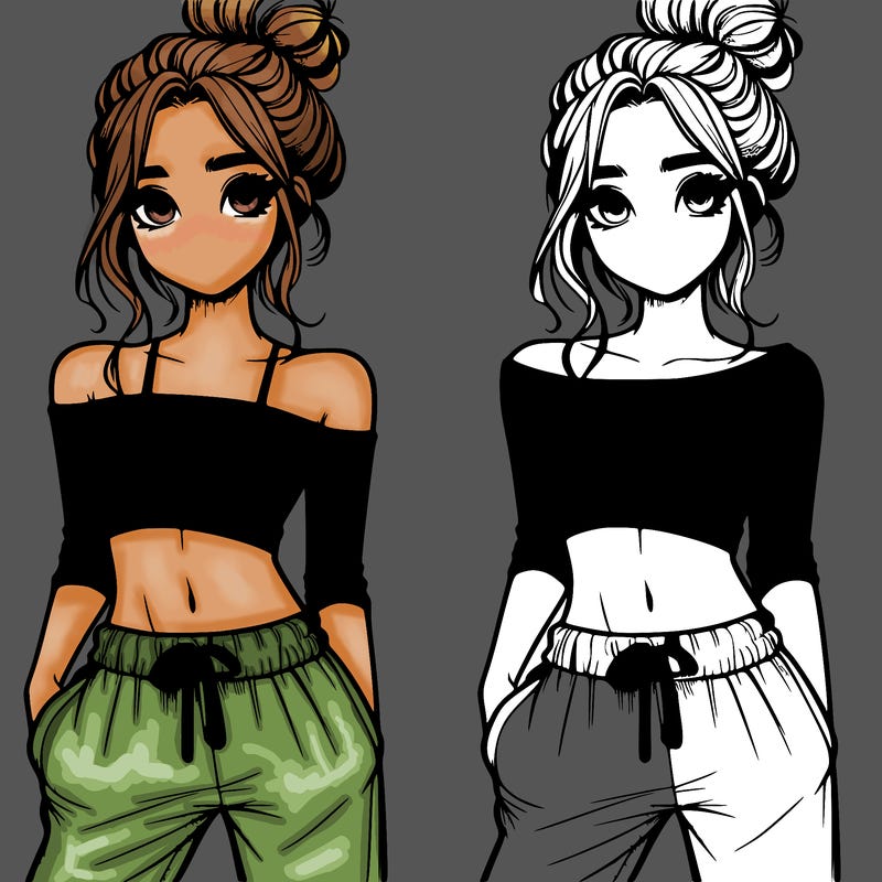 girl with croptop sweatpants hair in a bun realistic