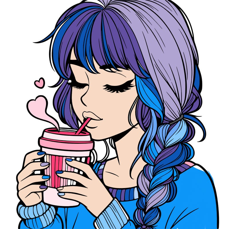 realistic girl drinking coffee