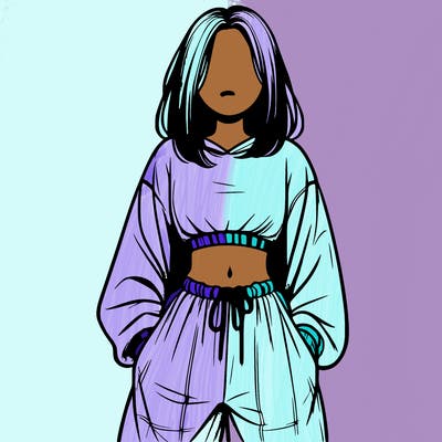 realistic girl faceless with baggy pants and a crop top