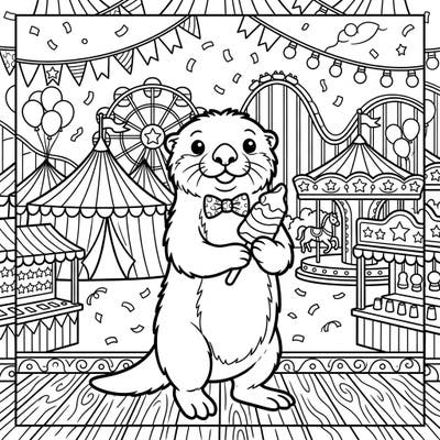 Join an adorable sea otter on an unforgettable adventure at the carnival! This delightful coloring page is packed with festive fairground attractions and charming details. Grab your crayons and bring this joyful scene to life!