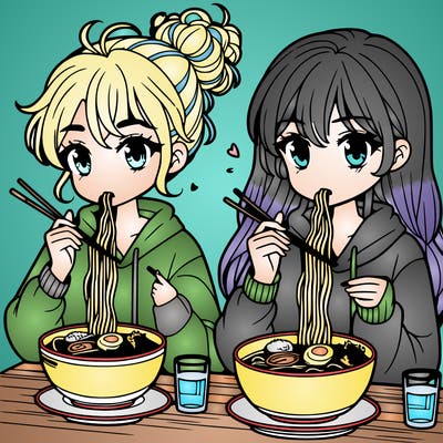 girls eating ramen