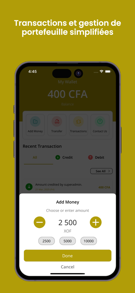 Okalm - Okalm mobile app digital wallet screen showing balance and add money transaction options