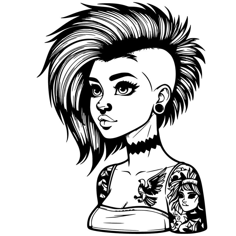 realistic girl with a mohawk and tattoos