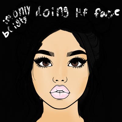 realistic girl with two buns on her hair and lips