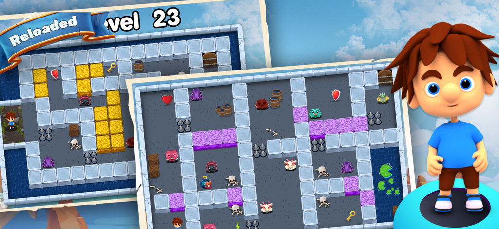 Bomber Strike Adventure - ボンバース トライク アドベンチャーのゲーム画面。戦略的な爆弾配置とレベルデザインを表示。