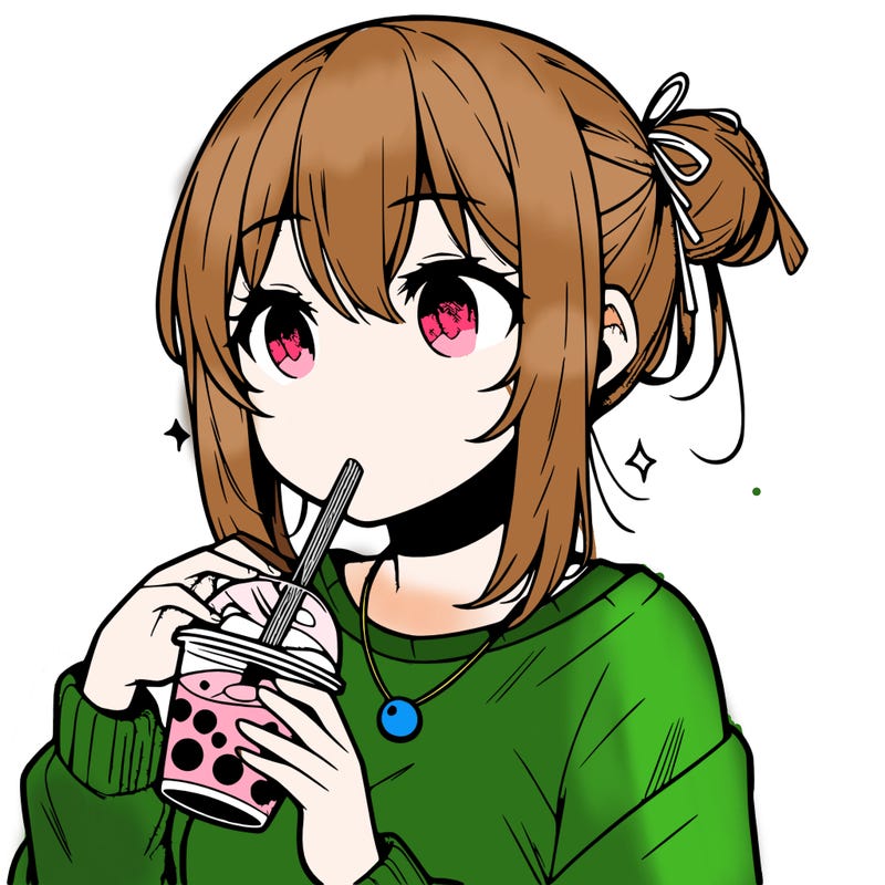 manga character drinking boba