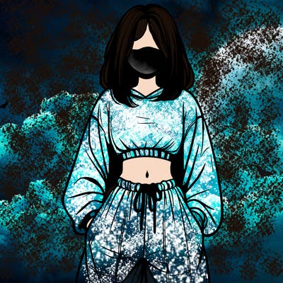 realistic girl faceless with baggy pants and a crop top