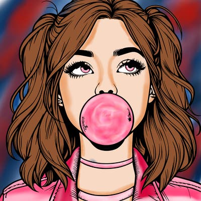 realististic girl blowing bubble -gum