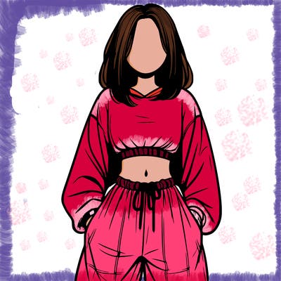 realistic girl faceless with baggy pants and a crop top