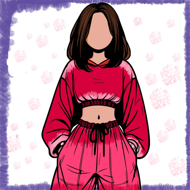 realistic girl faceless with baggy pants and a crop top