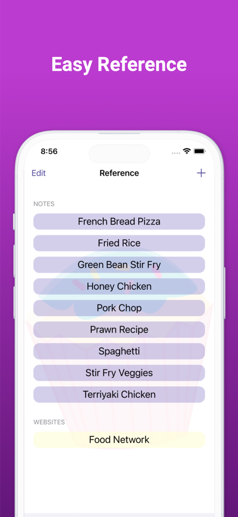 Sous Chef Pro: Timers & Tools - Sous Chef Proアプリのインターフェースには、料理中に簡単に参照できる保存されたレシピノートとウェブサイトのリストが表示されています
