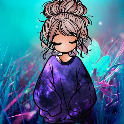 girl with baggy sweatshirt and messy bun