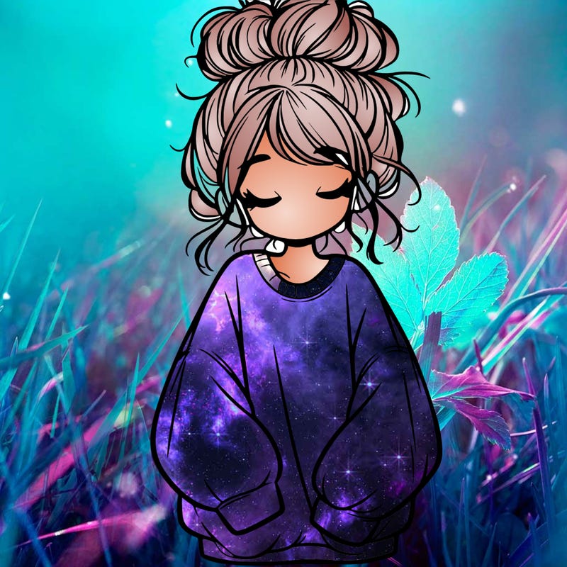 girl with baggy sweatshirt and messy bun