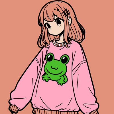 girl wearing frogging sweatshirt