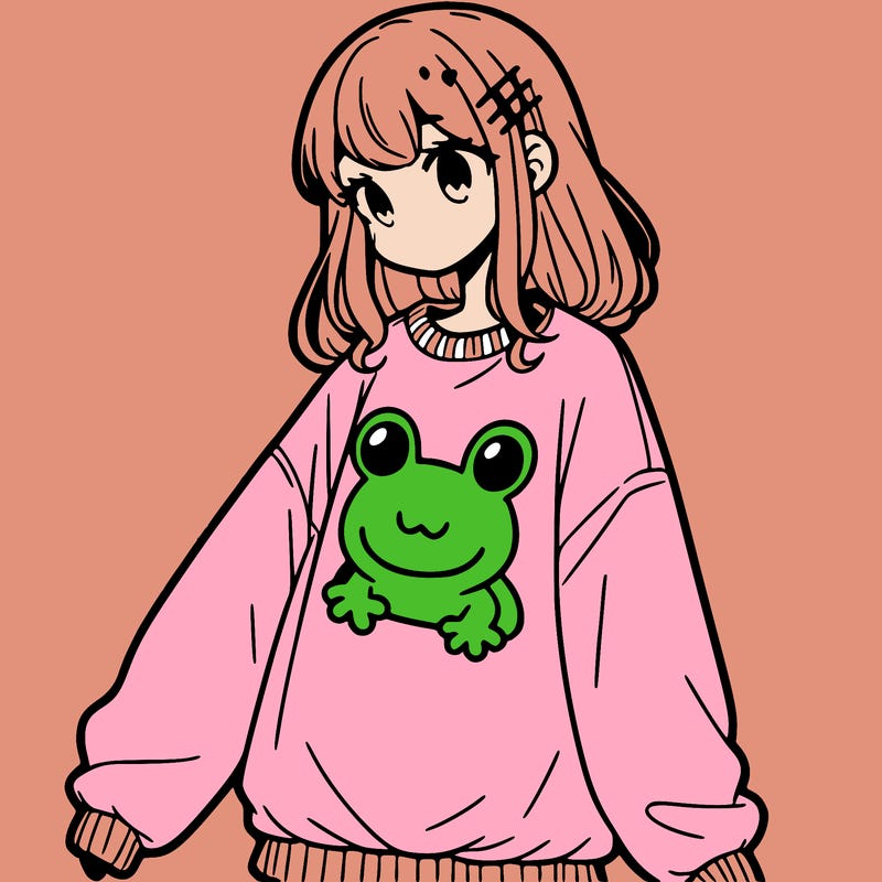 girl wearing frogging sweatshirt