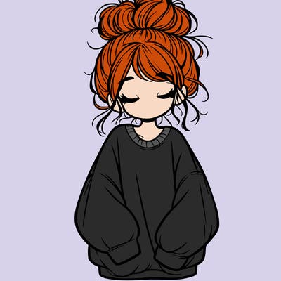 girl with baggy sweatshirt and messy bun