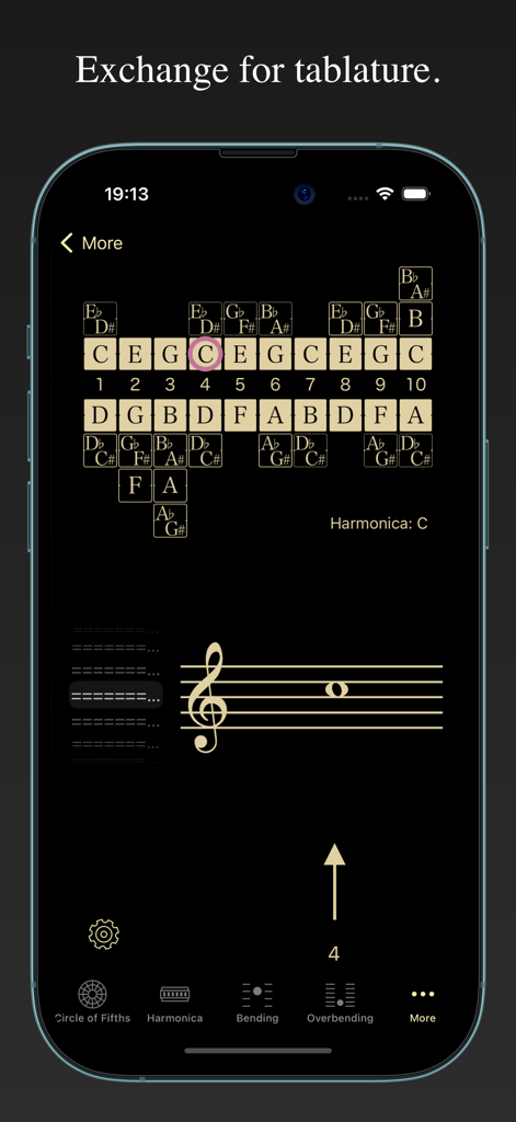 A 10-hole diatonic harmonica note layout with musical staff and tablature instructions.