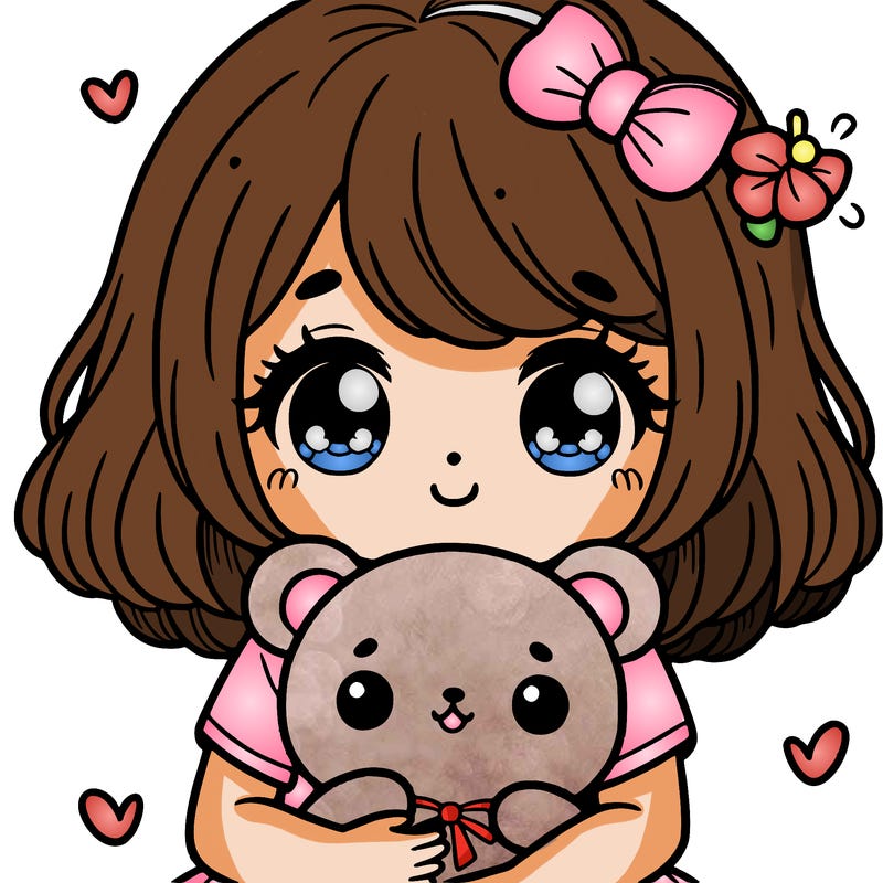 a girl holding a cute plushie