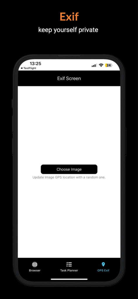 Oberfläche des GPS EXIF-Standortwechsler-Features in der Proxy Browser-App