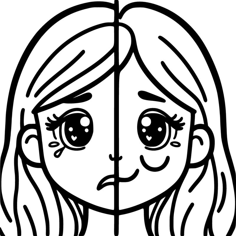 two women faces divided one sad the other side happy