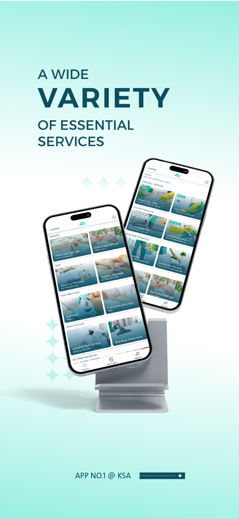 DARI: Home Services - DARI app interface showing various home services on two mobile phones.