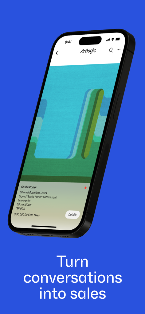 Artlogic app on iPhone displaying artwork details and price to facilitate professional sales